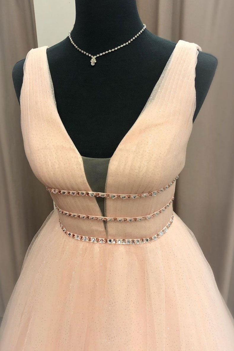 Simple V Neck Prom Dress Tulle Long Formal Gown Evening Dress