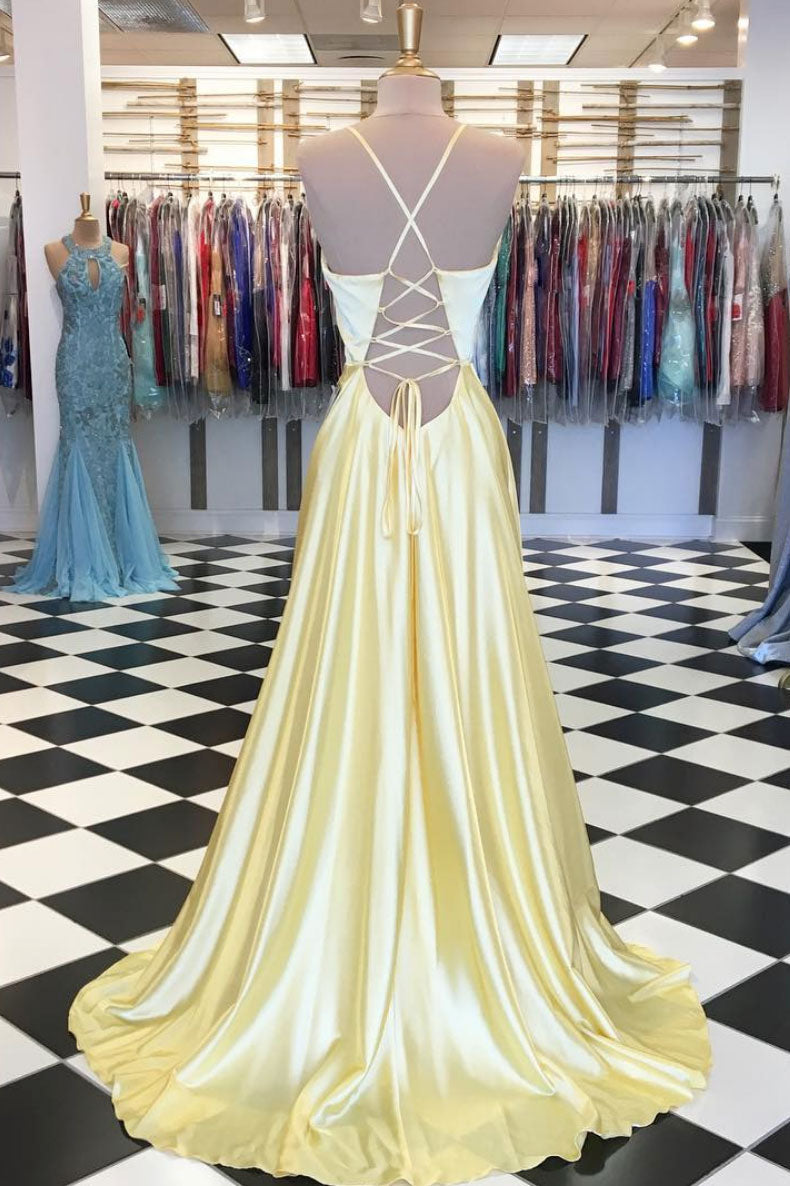 Simple Yellow Prom Dress Satin Long Formal Gown Evening Dress
