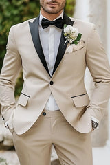 Single-Breasted One-Button Beige Men's Suit For Casual Business Wear