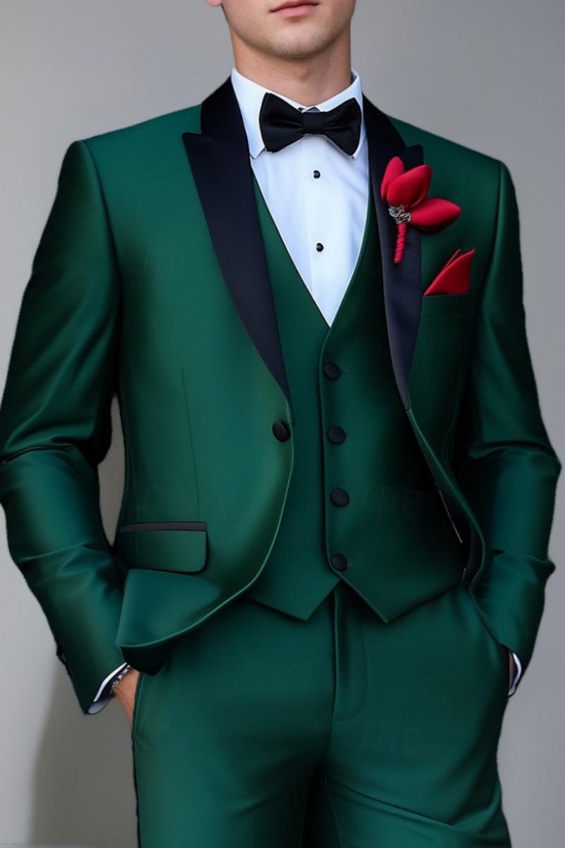 Single-Breasted One-Button Peaked Lapel Wedding Suit For Men Standard Fit 3-Piece Set