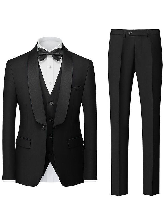 Single-Breasted One-Button Tailored Fit 3-Piece Wedding Suit For Men