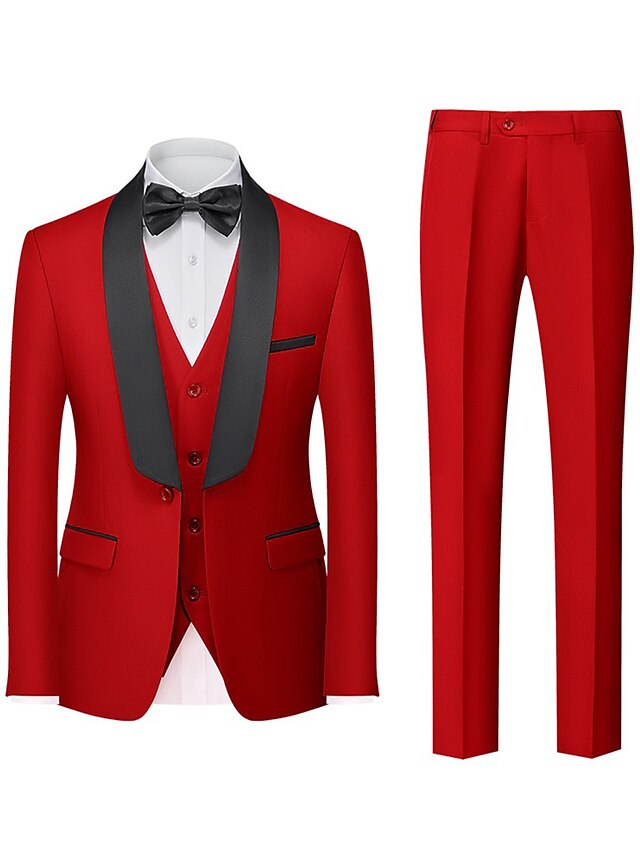 Single-Breasted One-Button Tailored Fit 3-Piece Wedding Suit For Men