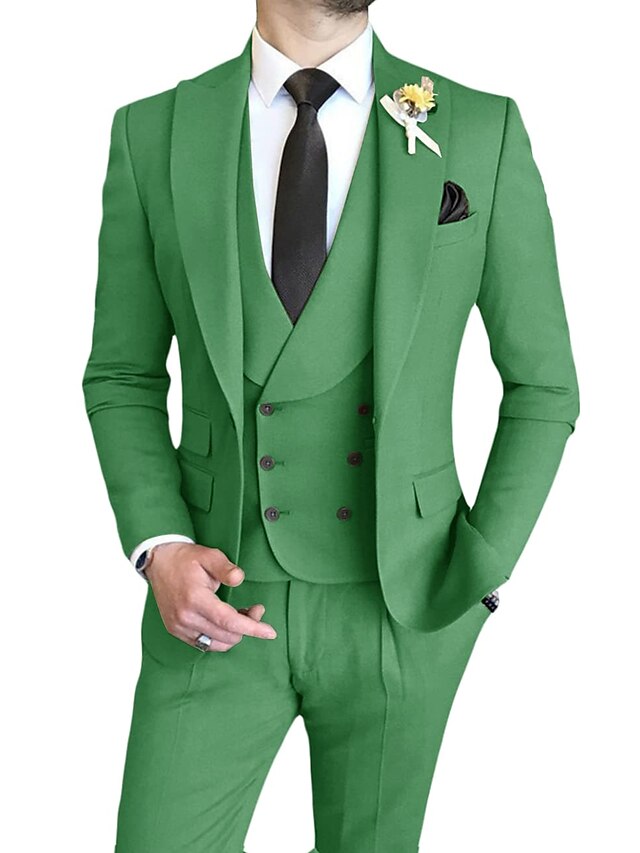Single-Breasted One-Button Tailored Fit 3-Piece Wedding Suit For Men