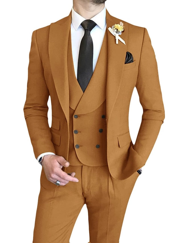 Single-Breasted One-Button Tailored Fit 3-Piece Wedding Suit For Men