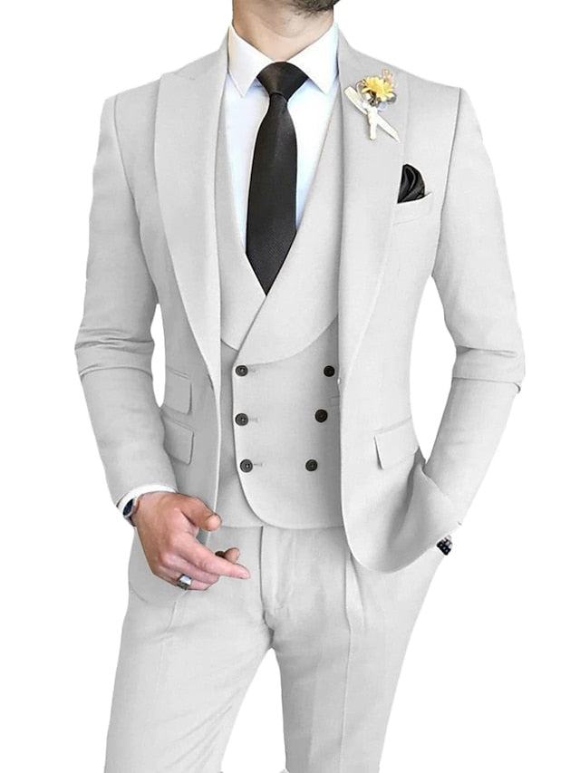 Single-Breasted One-Button Tailored Fit 3-Piece Wedding Suit For Men