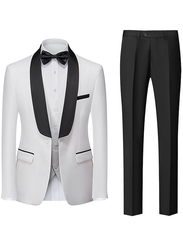 Single-Breasted One-Button Tailored Fit 3-Piece Wedding Suit For Men