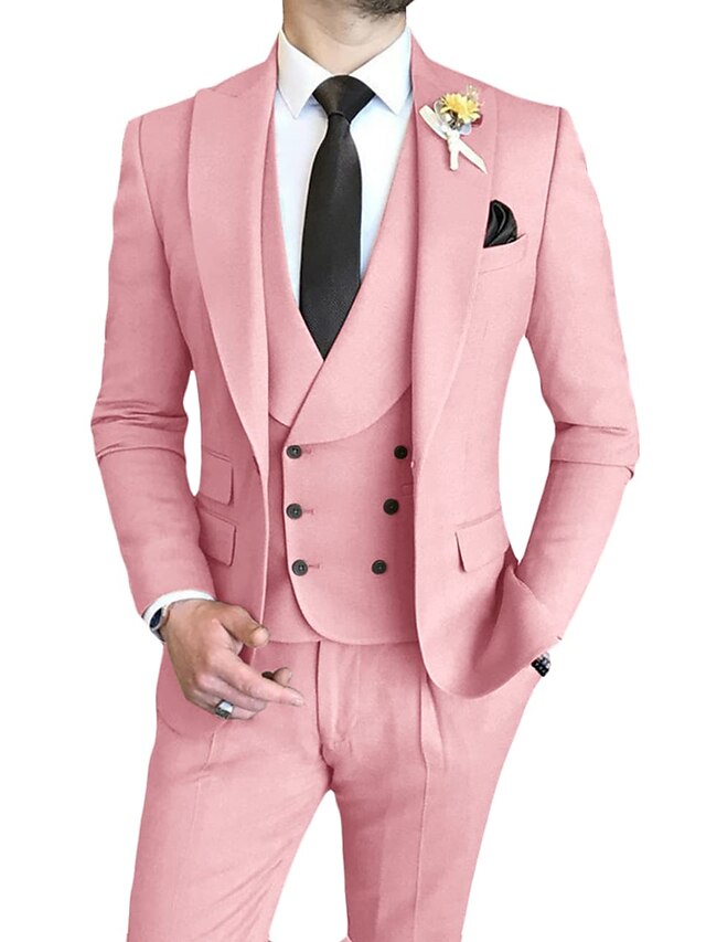 Single-Breasted One-Button Tailored Fit 3-Piece Wedding Suit For Men