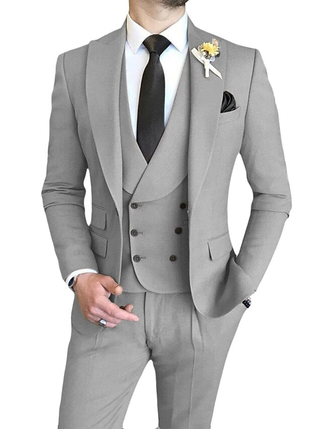 Single-Breasted One-Button Tailored Fit 3-Piece Wedding Suit For Men