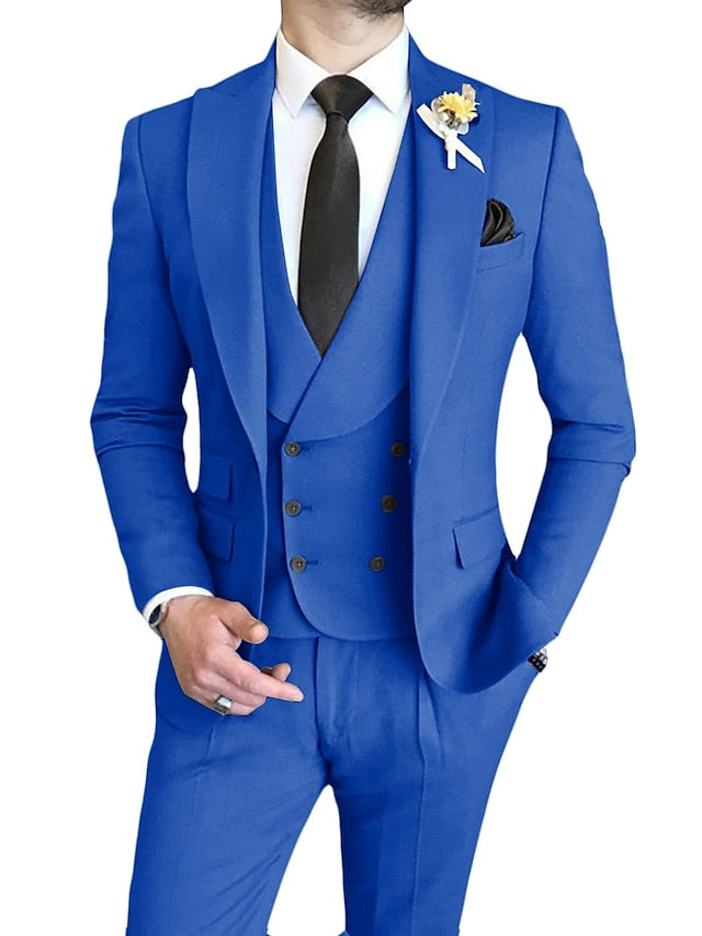 Single-Breasted One-Button Tailored Fit 3-Piece Wedding Suit For Men