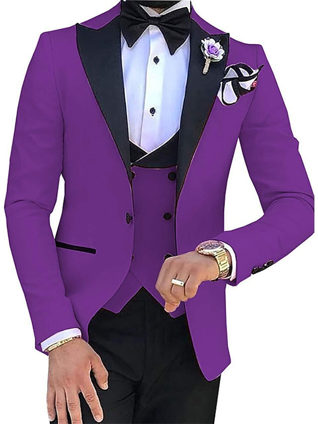 Single-Breasted One-Button Tailored Fit 3-Piece Wedding Suit For Men In Solid Colors