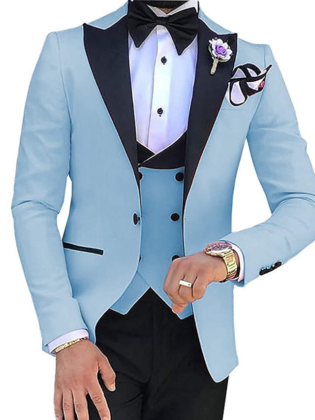 Single-Breasted One-Button Tailored Fit 3-Piece Wedding Suit For Men In Solid Colors