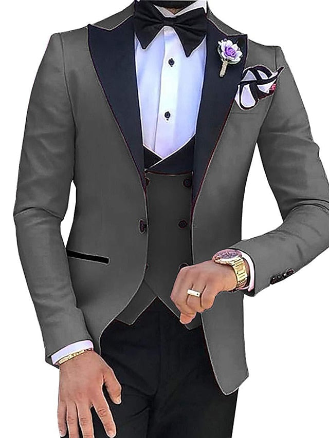 Single-Breasted One-Button Tailored Fit 3-Piece Wedding Suit For Men In Solid Colors