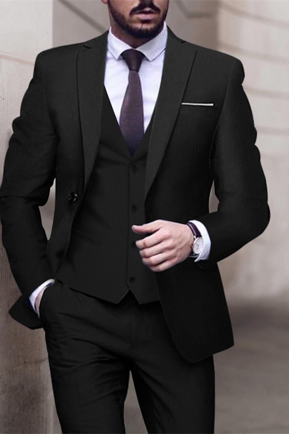 Single-Breasted One-Button Tailored Fit 3-Piece Wedding Suit For Men In Solid Colors