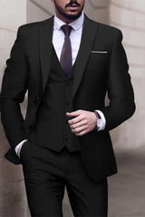 Single-Breasted One-Button Tailored Fit 3-Piece Wedding Suit For Men In Solid Colors