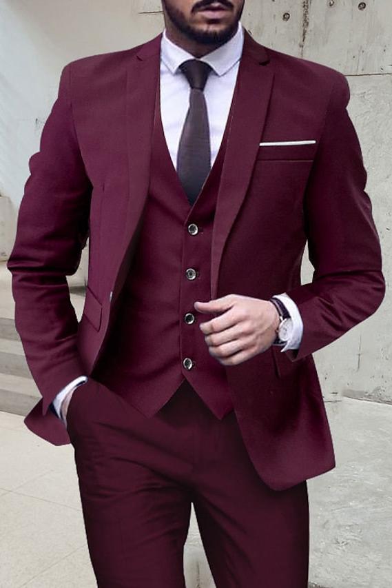 Single-Breasted One-Button Tailored Fit 3-Piece Wedding Suit For Men