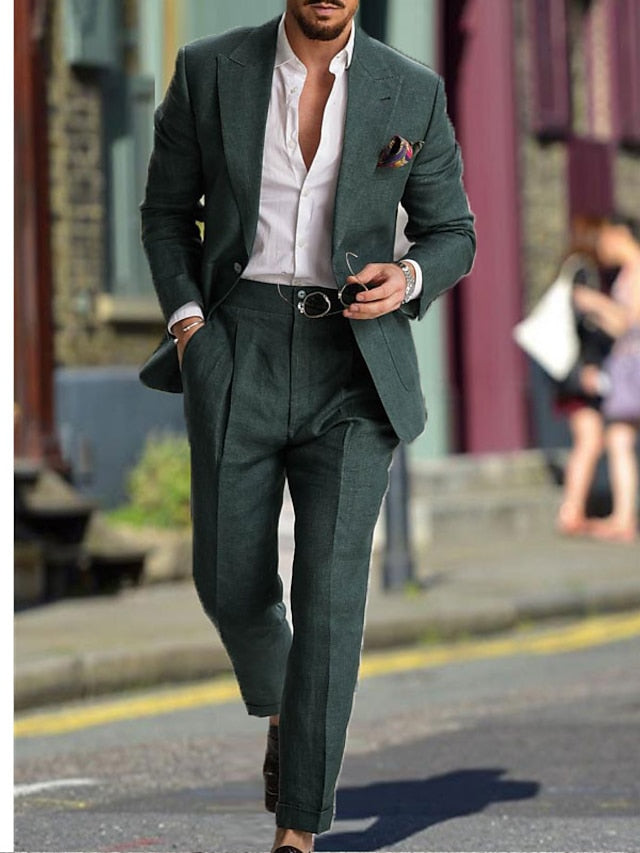 Single-Breasted One-Button Tailored Fit Wedding Suit For Men 2-Piece Set
