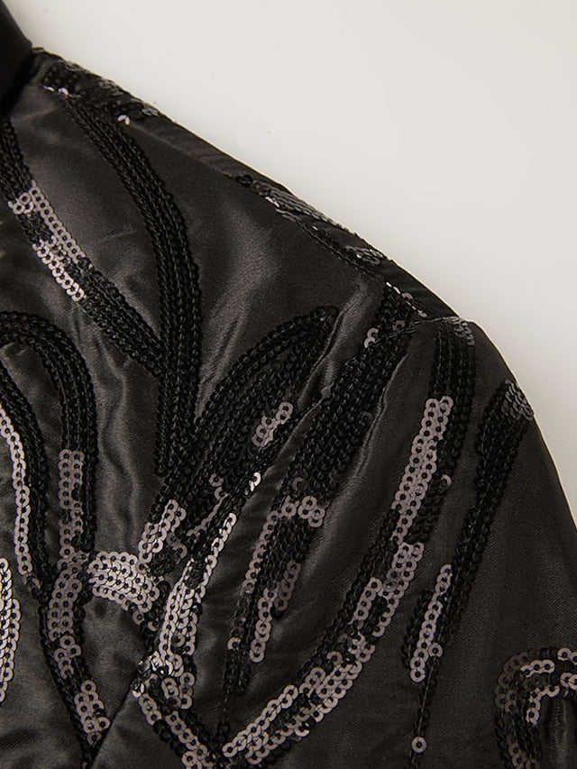 Single-Button Sequin Tuxedo Suit For Men's Parties 2-Piece Set