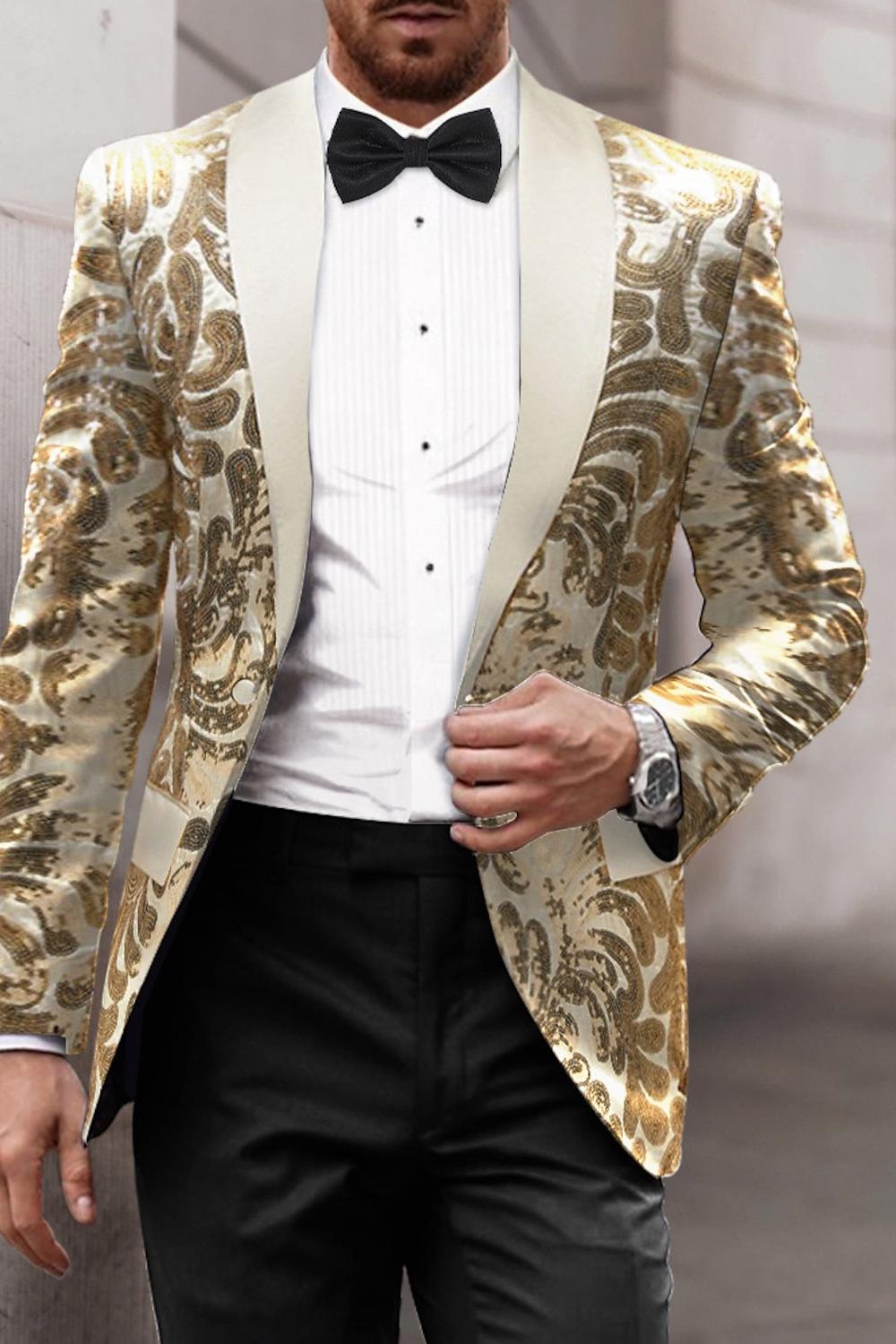 Single-Button Sequined Party Jacket For Men Tailored Fit