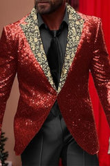 Single-Button Sequined Party Jacket For Men Tailored Fit