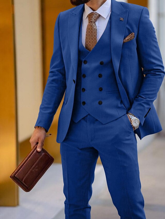 Single-Button Tailored Fit Three-Piece Wedding Suit For Men