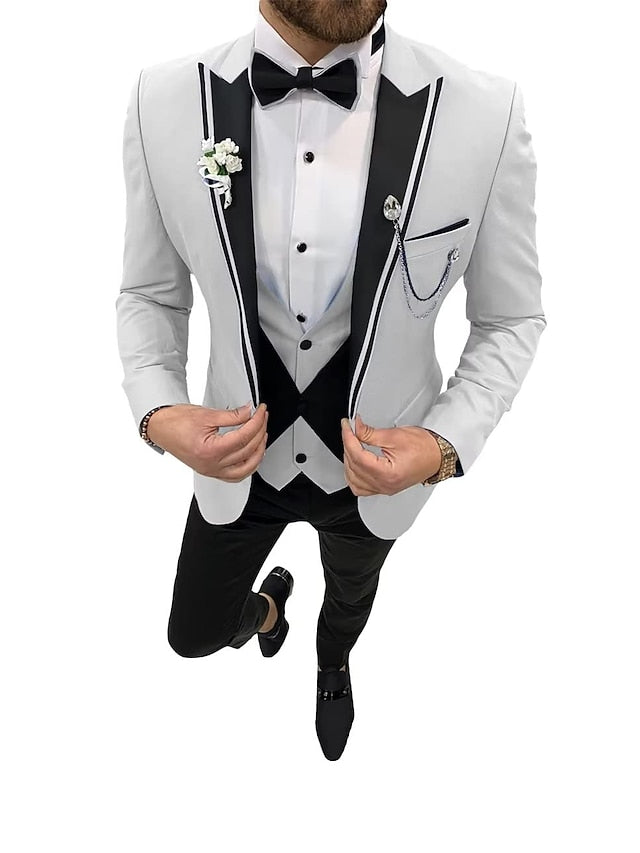 Single-Button Tailored Fit Three-Piece Wedding Suit For Men