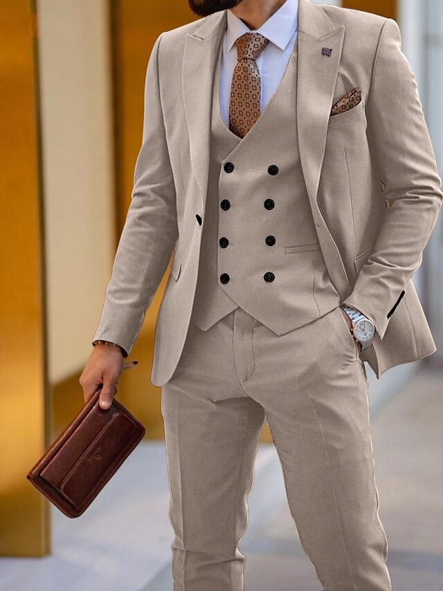 Single-Button Tailored Fit Three-Piece Wedding Suit For Men