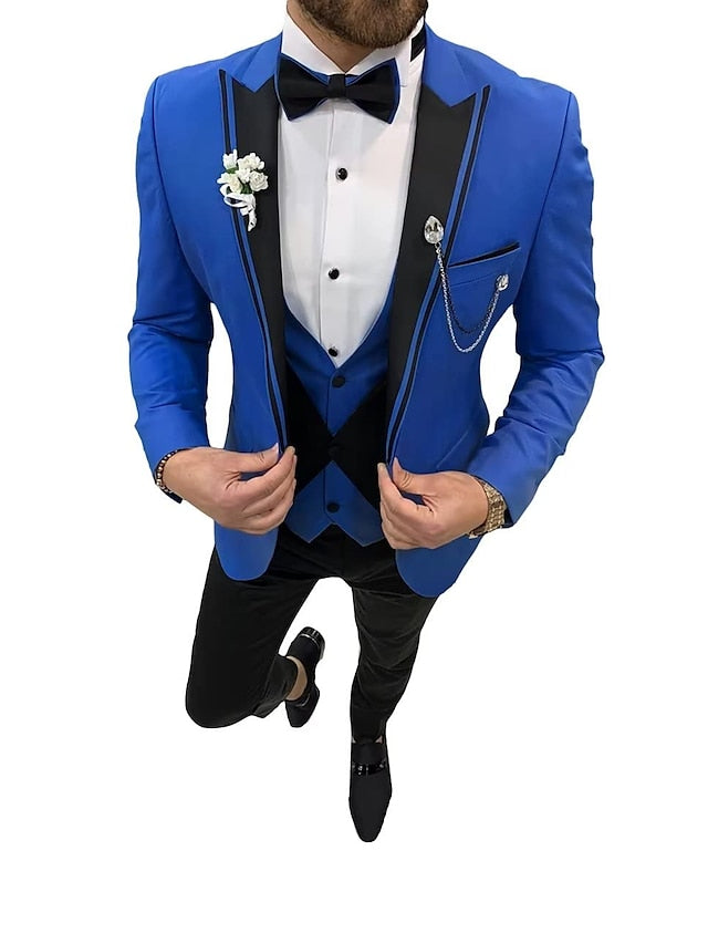 Single-Button Tailored Fit Three-Piece Wedding Suit For Men