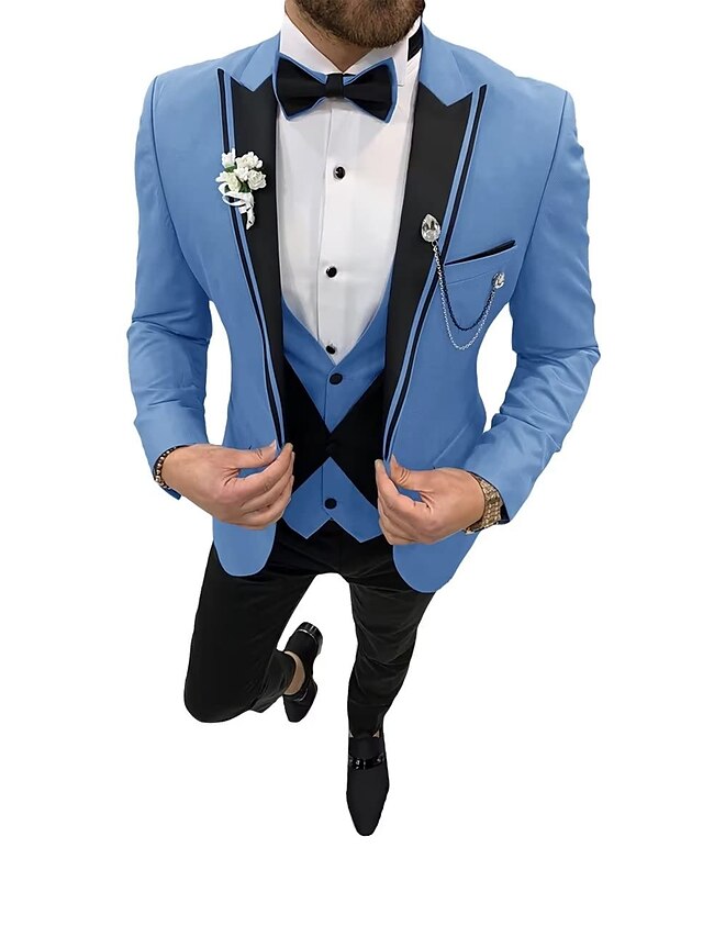 Single-Button Tailored Fit Three-Piece Wedding Suit For Men