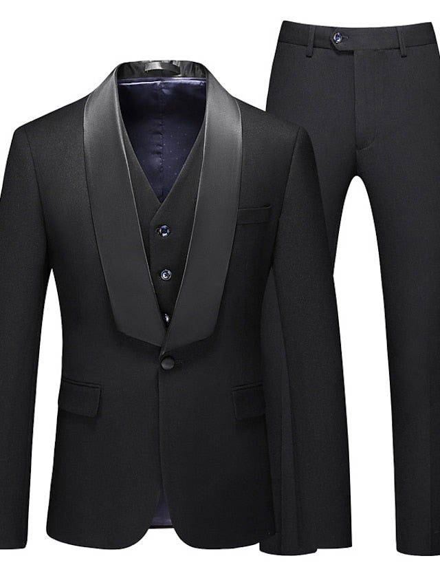 Single-Button Tailored Fit Three-Piece Wedding Suit For Men
