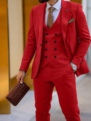 Single-Button Tailored Fit Three-Piece Wedding Suit For Men