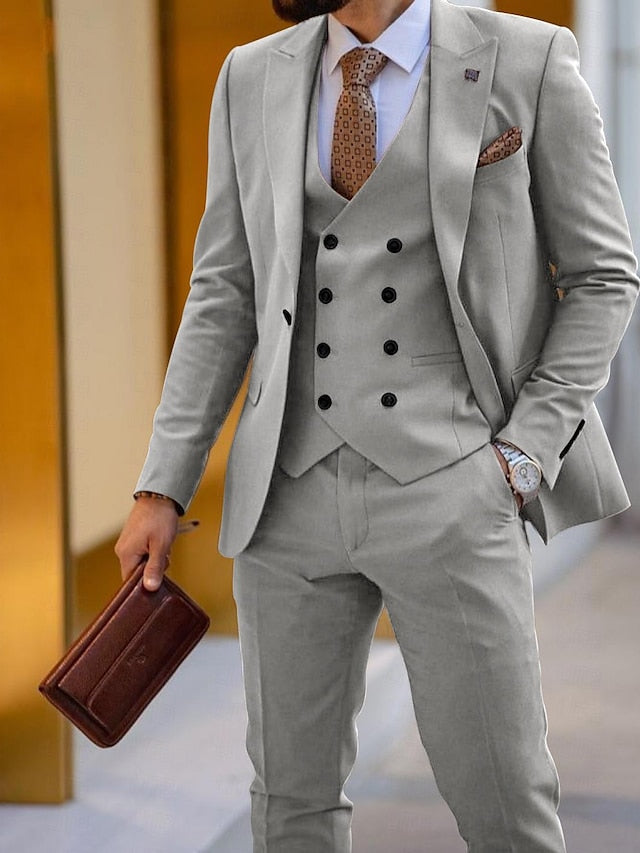 Single-Button Tailored Fit Three-Piece Wedding Suit For Men