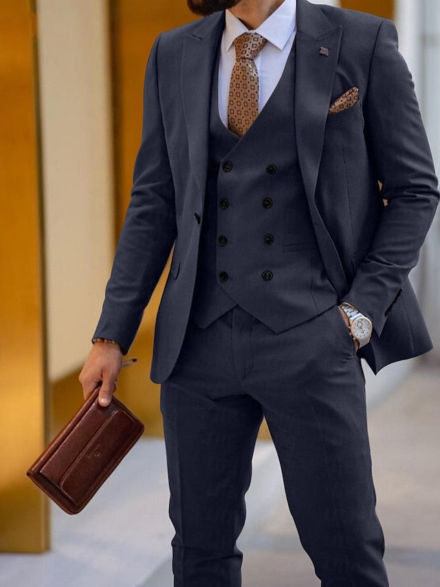 Single-Button Tailored Fit Three-Piece Wedding Suit For Men