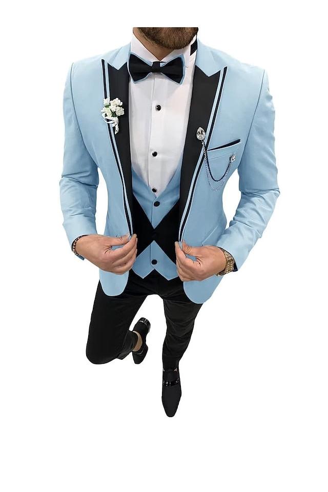 Single-Button Tailored Fit Three-Piece Wedding Suit For Men