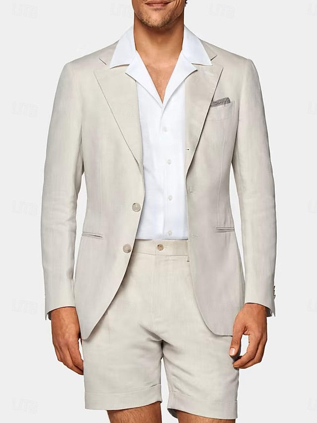 Single-Button Tailored Linen Suit For Men Two-Piece Set