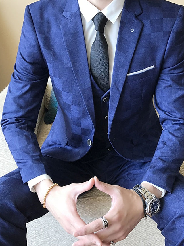 Single-Button Tailored Men's 3-Piece Wedding Suit