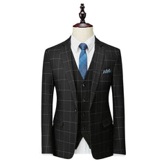 Single-Button Tailored Plaid Wedding Suit For Men 3-Piece Set
