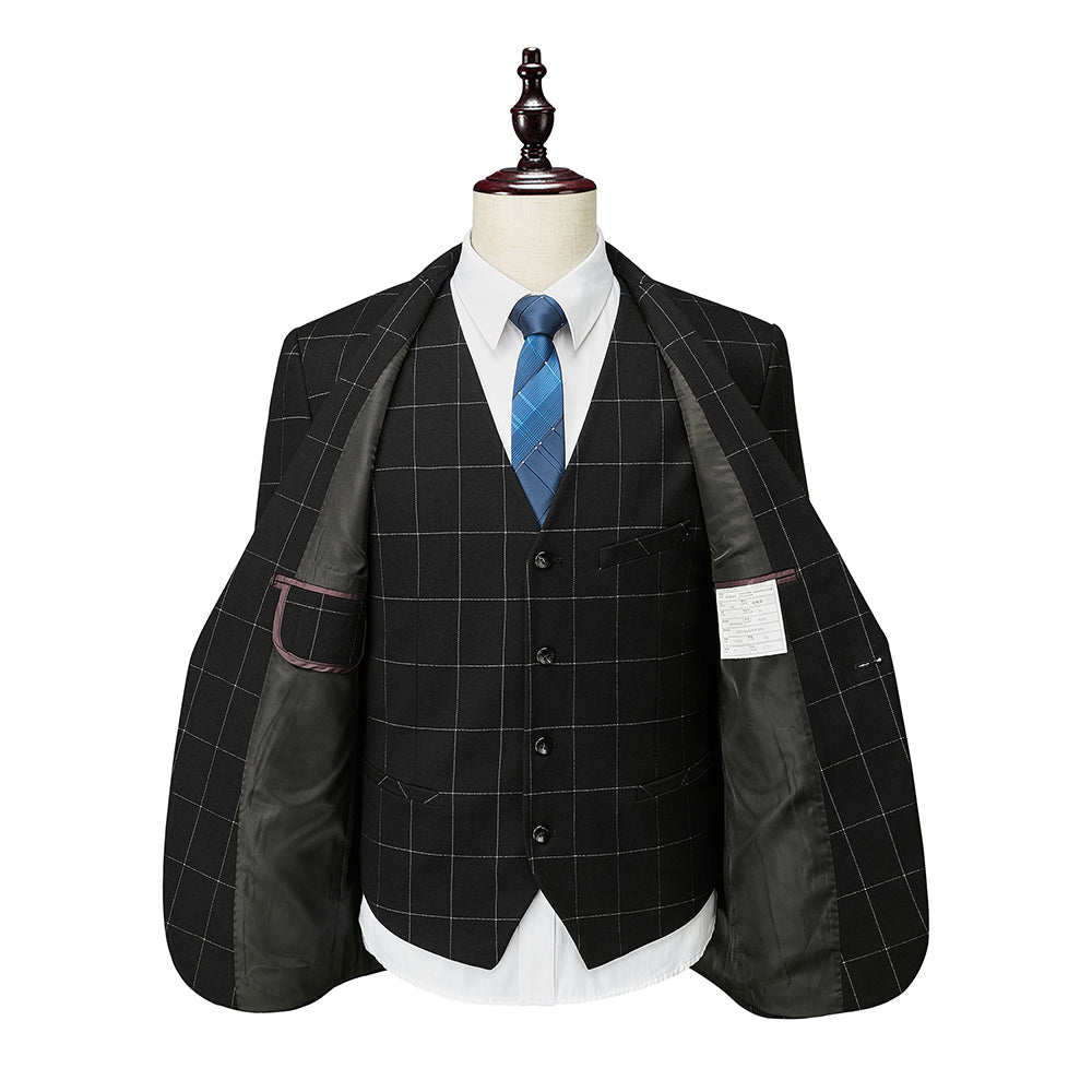Single-Button Tailored Plaid Wedding Suit For Men 3-Piece Set