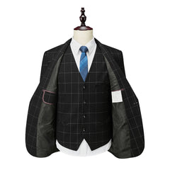 Single-Button Tailored Plaid Wedding Suit For Men 3-Piece Set