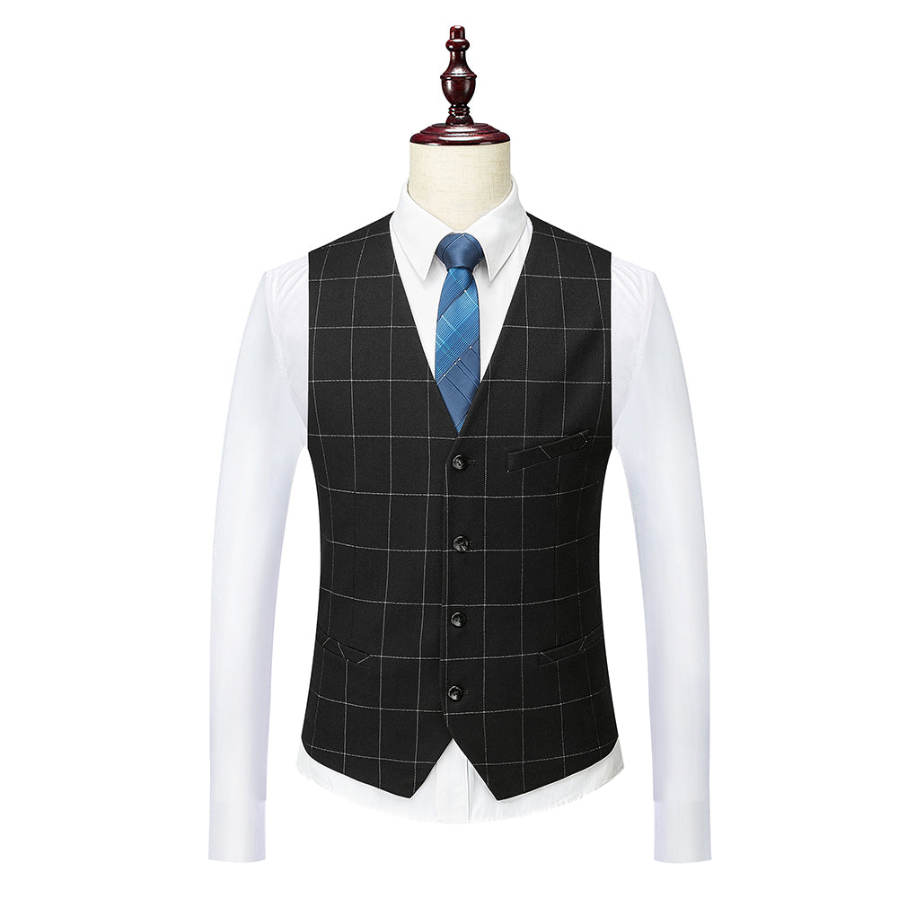 Single-Button Tailored Plaid Wedding Suit For Men 3-Piece Set