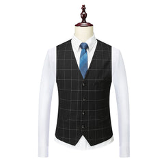 Single-Button Tailored Plaid Wedding Suit For Men 3-Piece Set