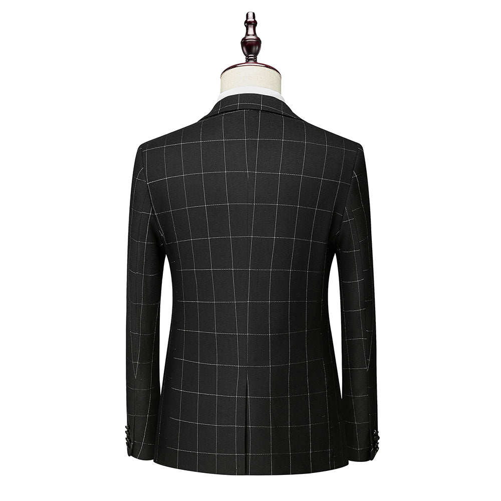 Single-Button Tailored Plaid Wedding Suit For Men 3-Piece Set
