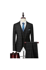 Single-Button Tailored Plaid Wedding Suit For Men 3-Piece Set