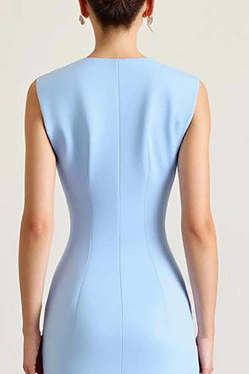 Sky Blue Formal Dress Satin Boat Neck Long Sheath Wedding Guest Dress With Slit