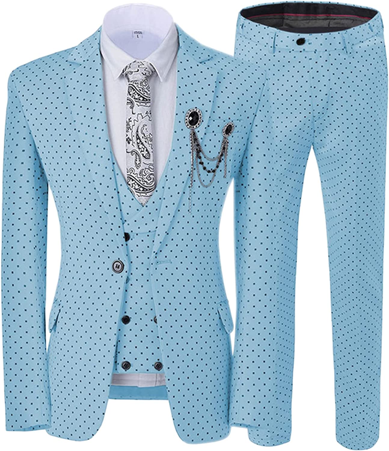 Sky Blue Notched Lapel 3 Piece Fashion Prom Suit