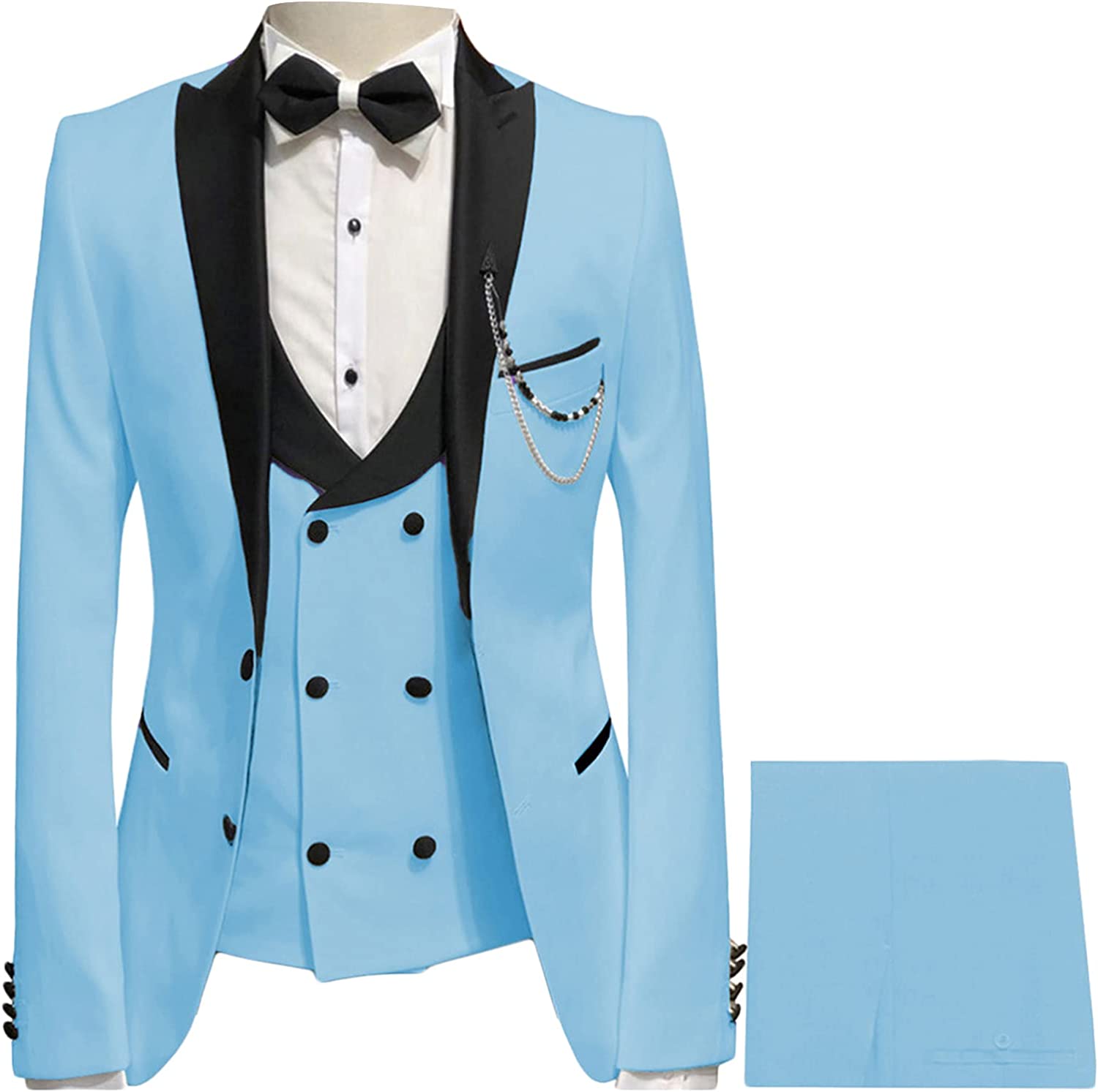 Sky Blue Peaked Lapel 3 Piece New Arrival Prom Suit