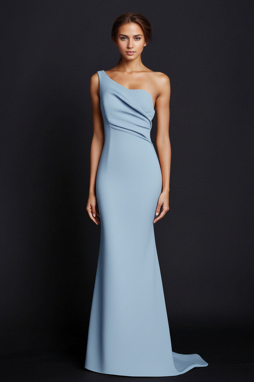 Dressystars One Shoulder Khaki Wedding Guest Dress Mermaid Long Formal Dress