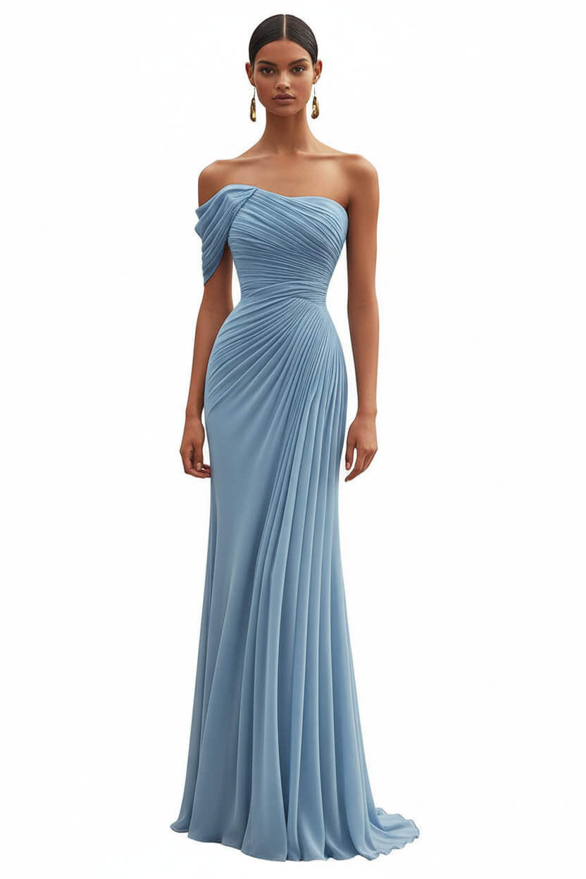 Dressystars One Shoulder Ruched Mermaid Dark Green Wedding Guest Dress Long Formal Dress