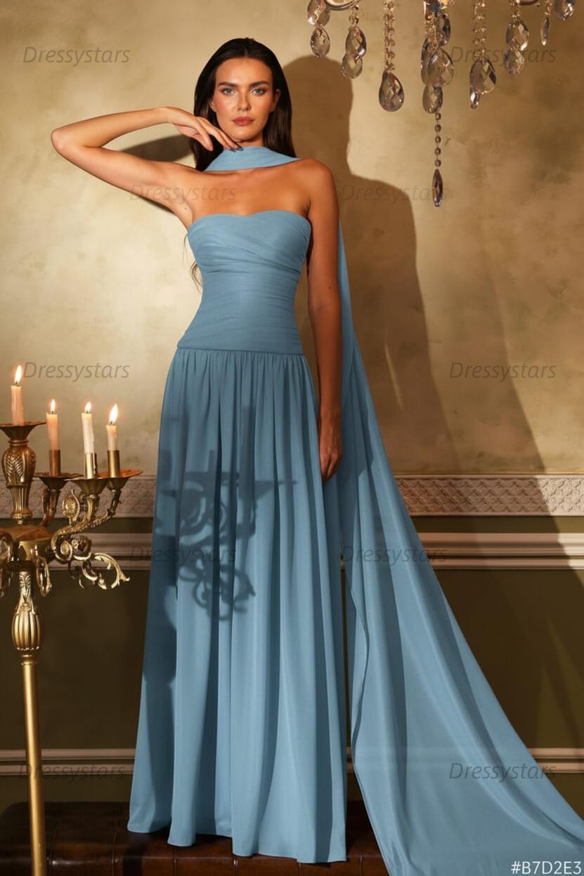 Orange A Line Prom Dress Sleeveless Strapless Formal Dress