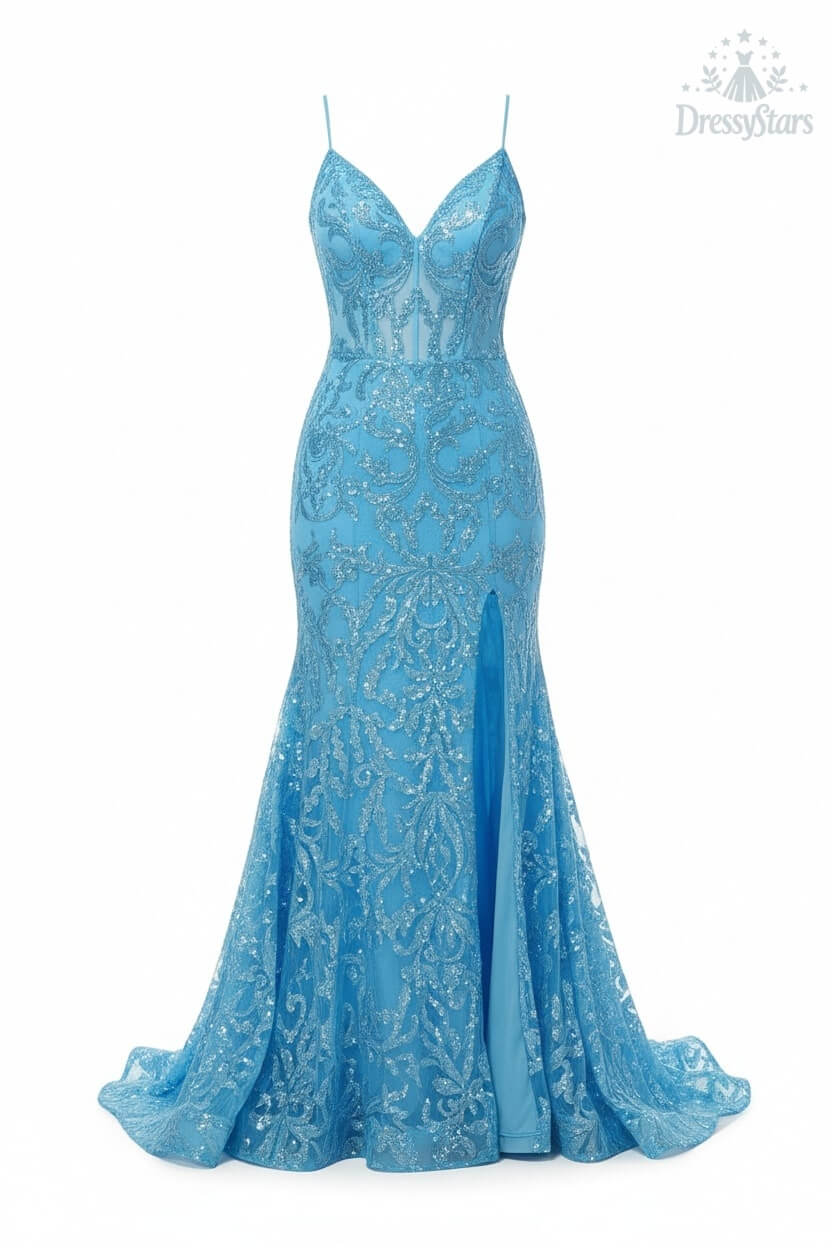 Orange Prom Dress Spaghetti Straps Mermaid Evening Dress