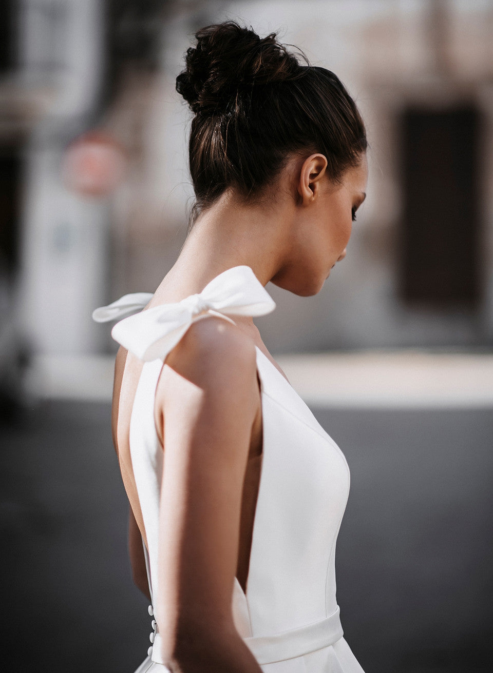 Sleek Ball Gown Satin V Neck Bridal Gowns